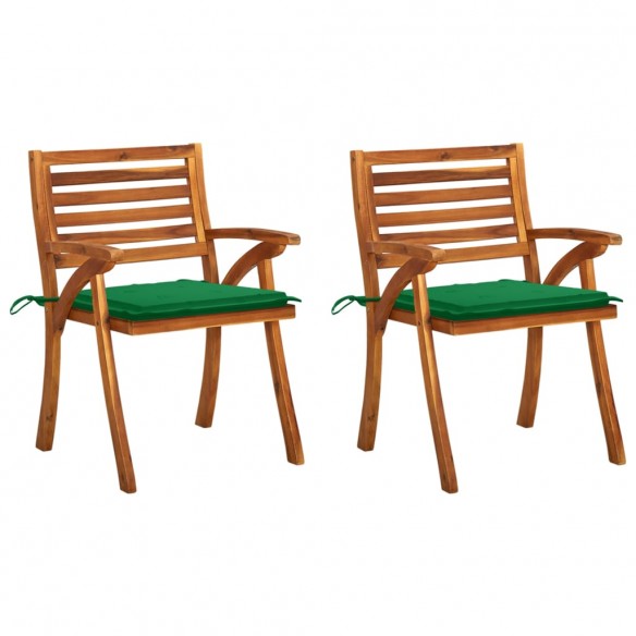 Chaises à dîner de jardin avec coussins 2 pcs Acacia massif