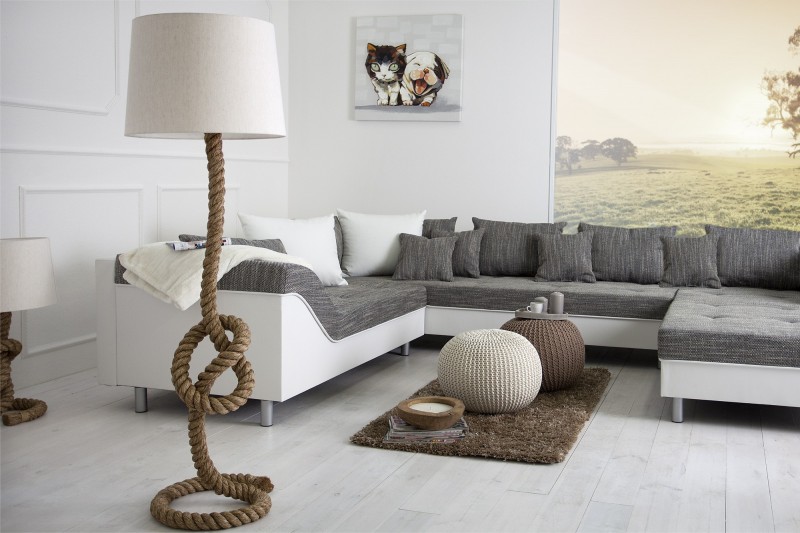 Lampadaire de 160 cm en lin écrue