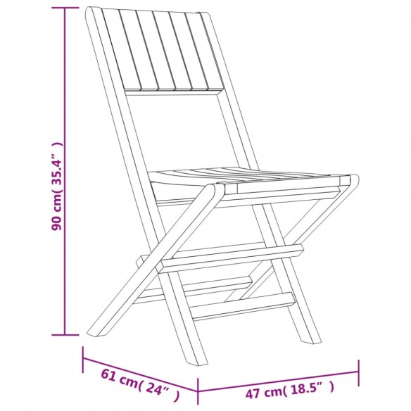 Chaises de jardin pliantes 2 pcs 47x61x90 cm bois massif teck