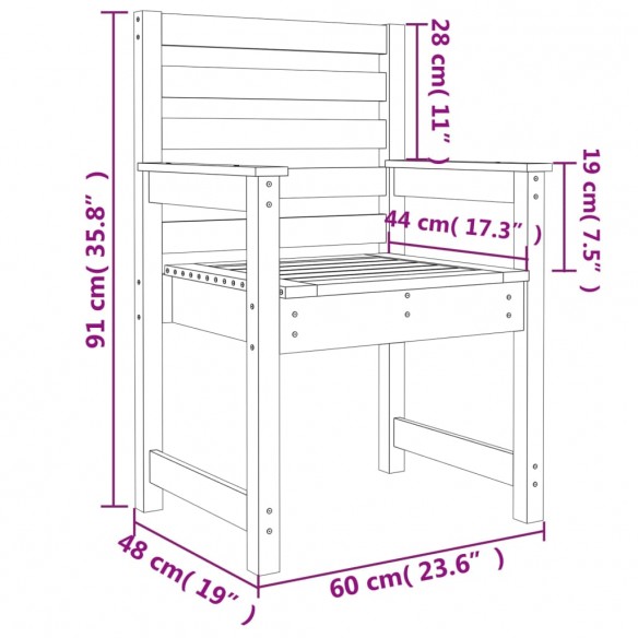 Chaises de jardin 2 pcs 60x48x91 cm bois massif de douglas