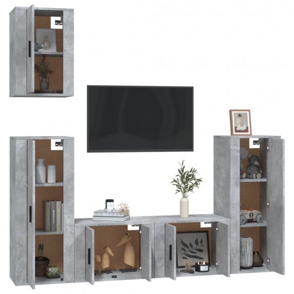 Ensemble de meubles TV 5 pcs Gris béton Bois d'ingénierie