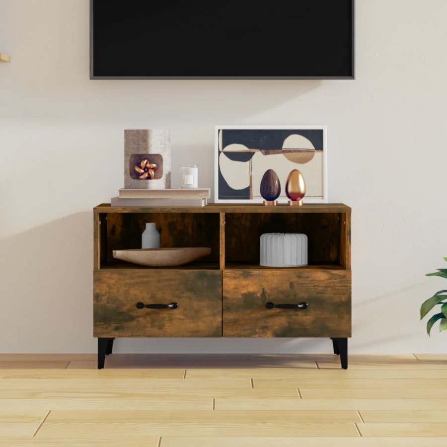 Meuble TV Chêne fumé 80x36x50 cm Bois d'ingénierie