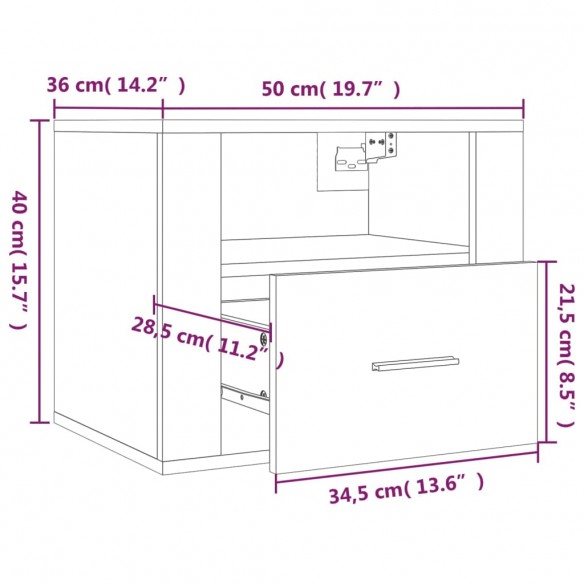 Table de chevet murale Noir 50x36x40 cm