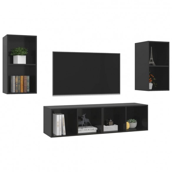 Meubles TV muraux 4 pcs Noir brillant Aggloméré