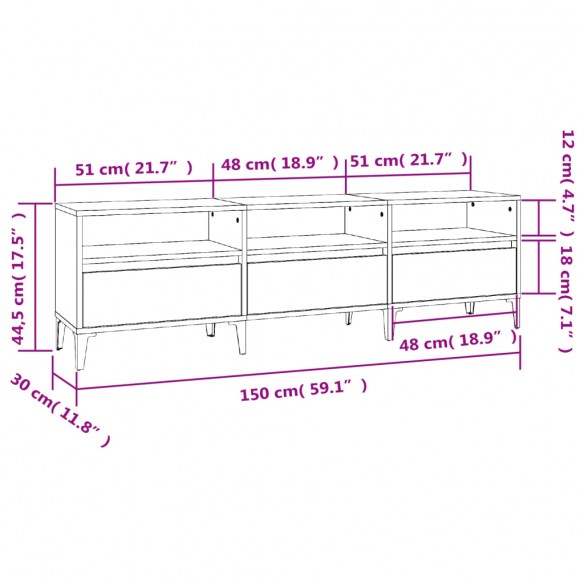 Meuble TV chêne fumé 150x30x44,5 cm bois d'ingénierie