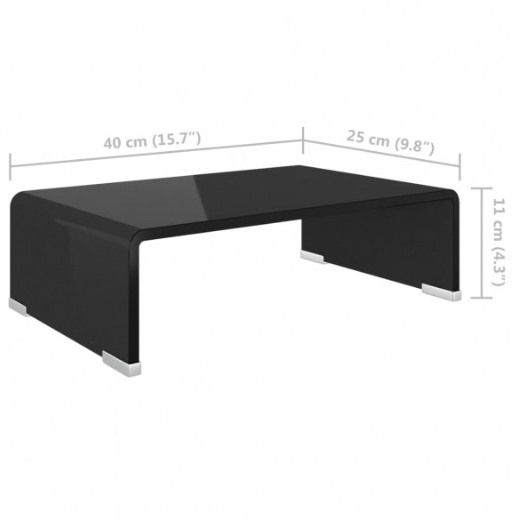Meuble TV/ Support pour moniteur 40 x 25 x 11 cm Verre Noir