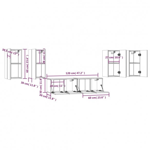 Ensemble de meubles TV 6 pcs Chêne fumé Bois d'ingénierie