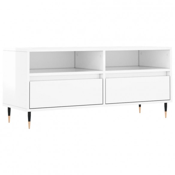 Meuble TV blanc brillant 100x34,5x44,5 cm bois d'ingénierie