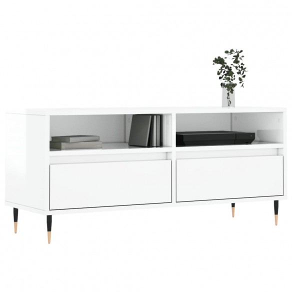 Meuble TV blanc brillant 100x34,5x44,5 cm bois d'ingénierie