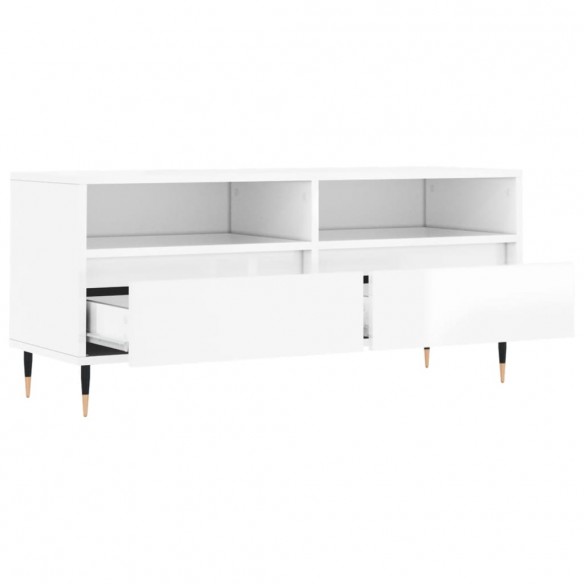 Meuble TV blanc brillant 100x34,5x44,5 cm bois d'ingénierie