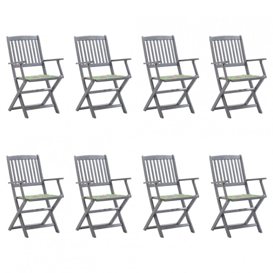 Chaises pliables d'extérieur 8 pcs avec coussins Bois d'acacia