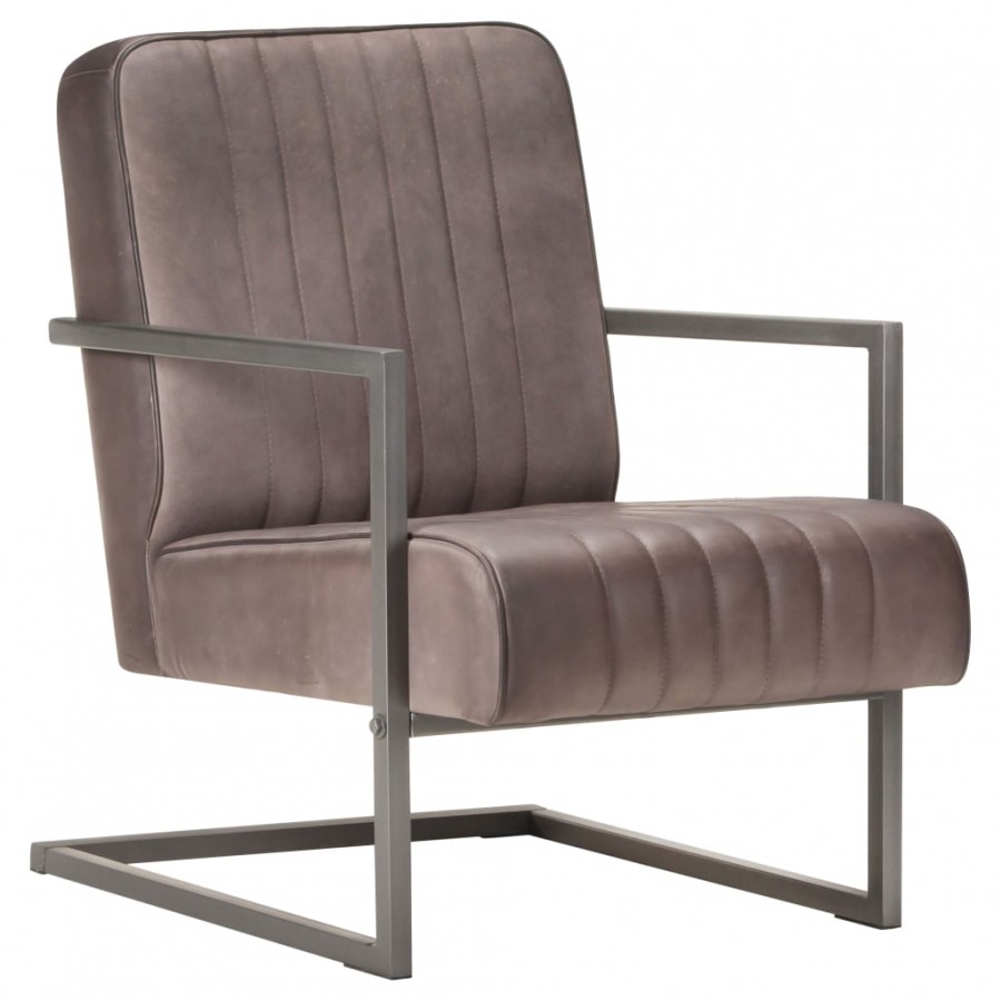 Fauteuil cantilever Marron Cuir véritable