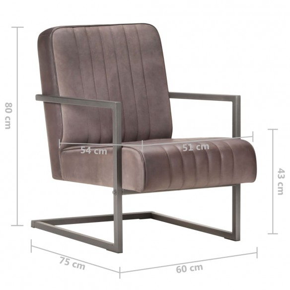 Fauteuil cantilever Marron Cuir véritable