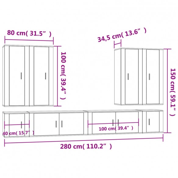 Ensemble de meubles TV 8 pcs Blanc Bois d'ingénierie