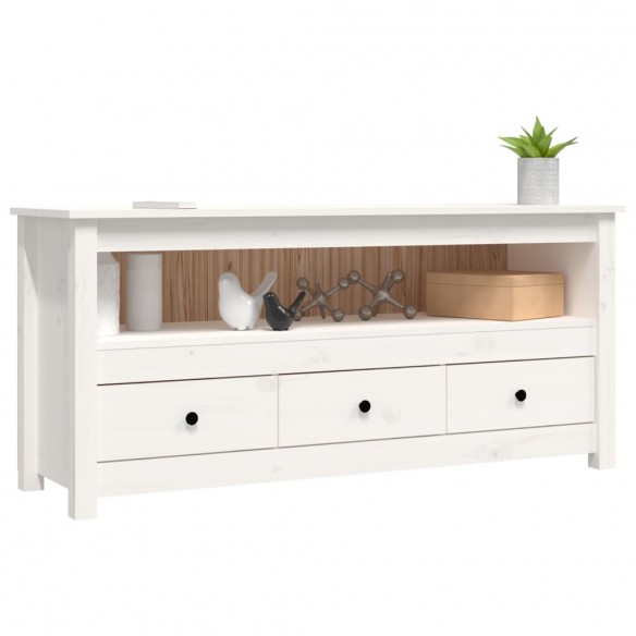 Meuble TV Blanc 114x35x52 cm Bois de pin massif