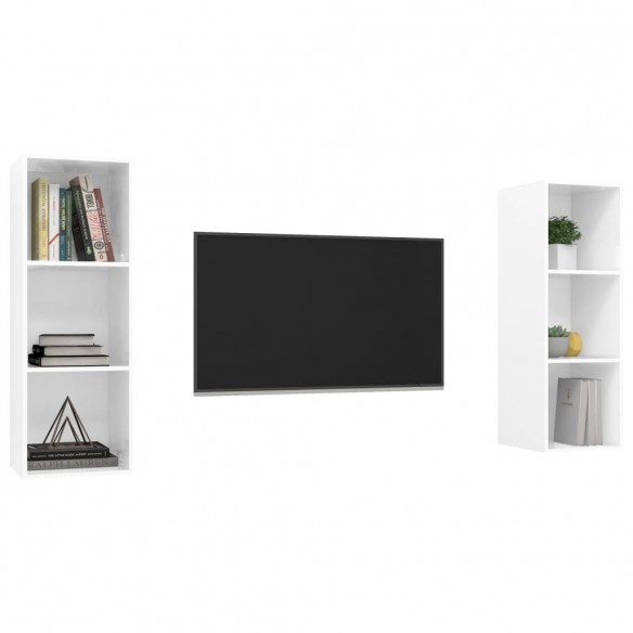 Meubles TV muraux 2 pcs Blanc brillant Aggloméré