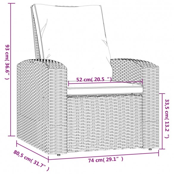 Fauteuil inclinable de jardin avec coussins noir résine tressée