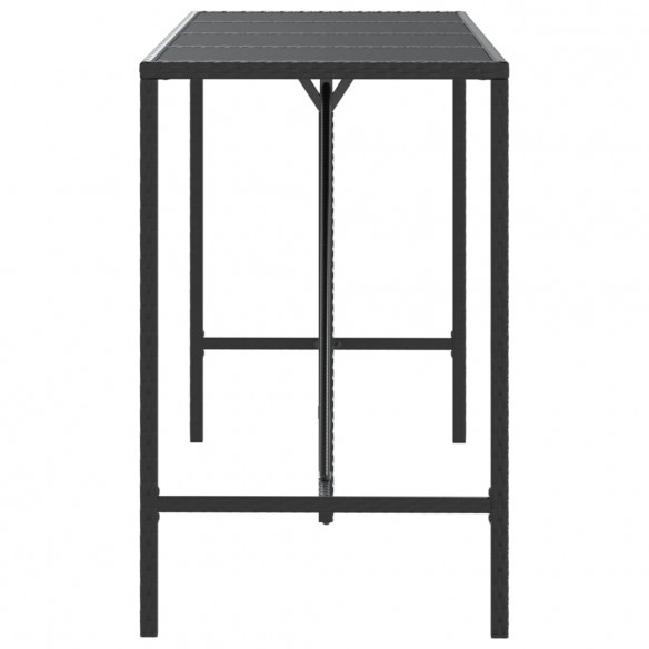 Table de bar et dessus en verre noir 180x70x110 cm poly rotin