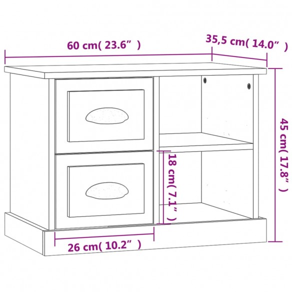 Table de chevet chêne fumé 60x35,5x45 cm
