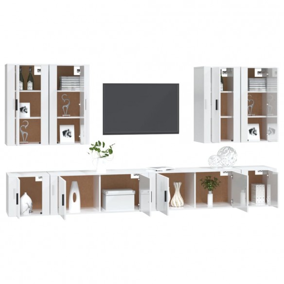 Ensemble de meubles TV 8 pcs Blanc brillant Bois d'ingénierie