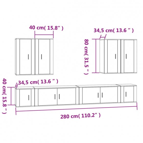 Ensemble de meubles TV 8 pcs Blanc brillant Bois d'ingénierie