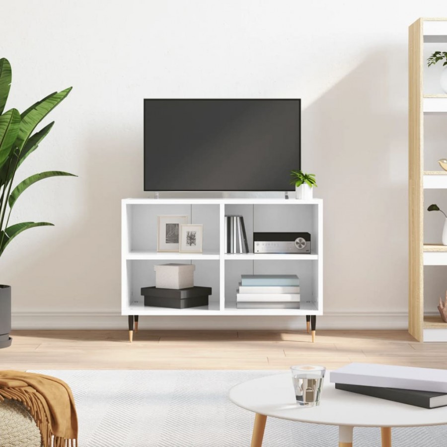 Meuble TV blanc brillant 69,5 x 30 x 50 cm bois d'ingénierie