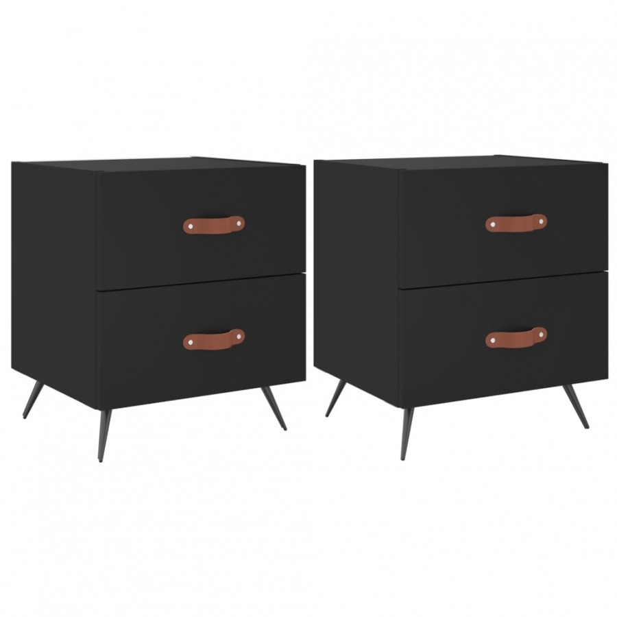 Tables de chevet 2 pcs noir 40x35x47,5 cm bois d’ingénierie