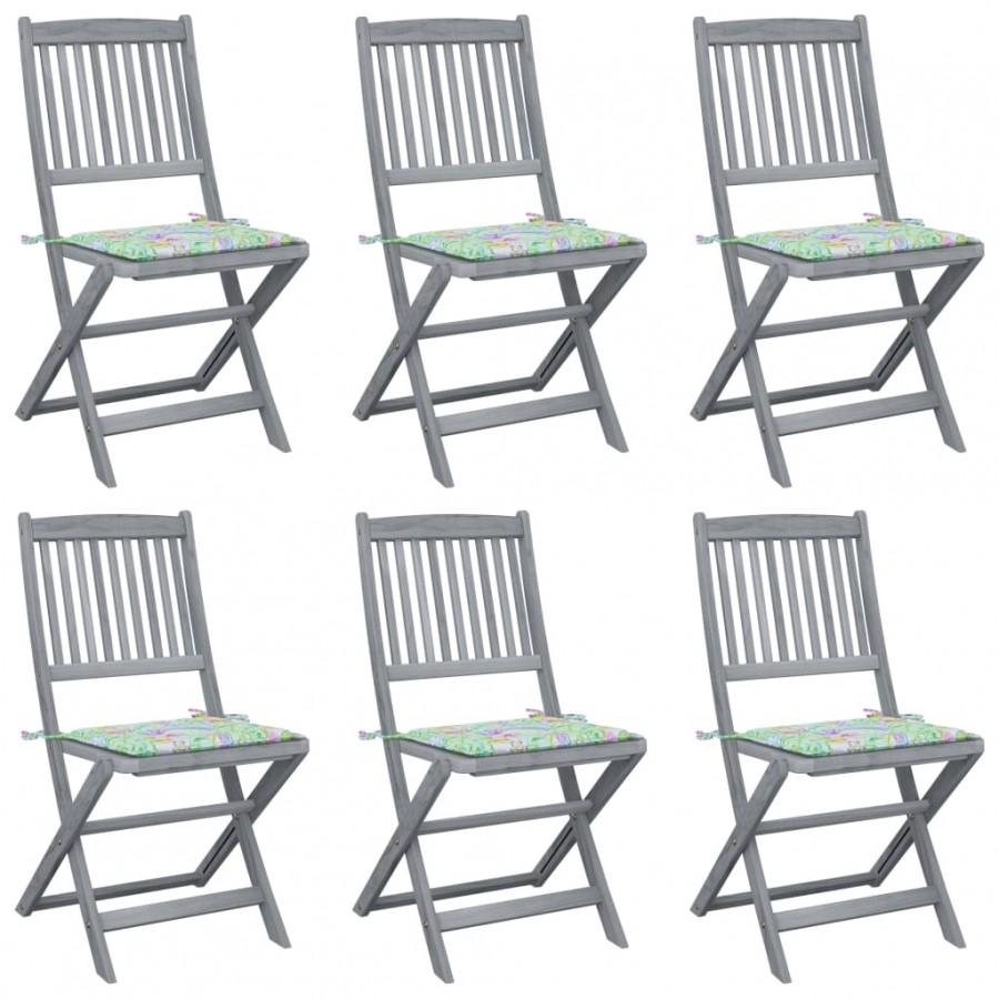 Chaises pliables d'extérieur 6 pcs avec coussins Bois d'acacia