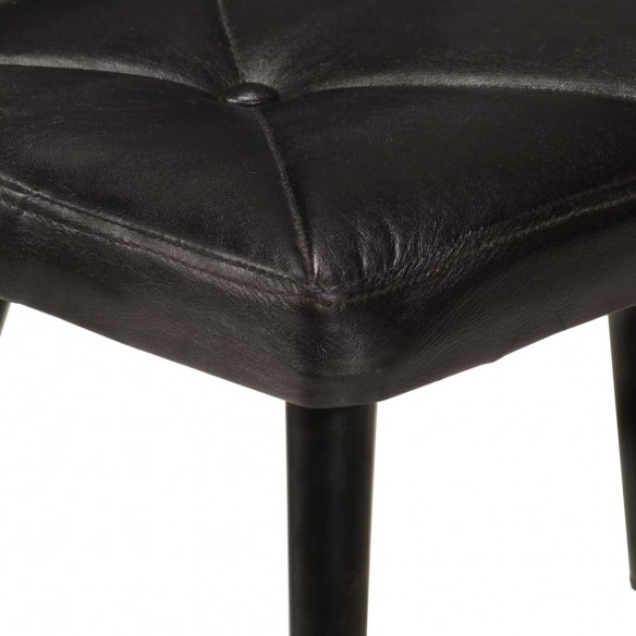 Chaise à oreilles avec repose-pied Noir Cuir véritable