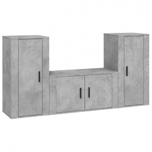 Ensemble de meubles TV 3 pcs Gris béton Bois d'ingénierie