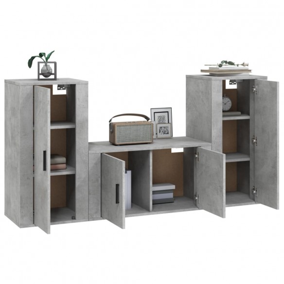 Ensemble de meubles TV 3 pcs Gris béton Bois d'ingénierie