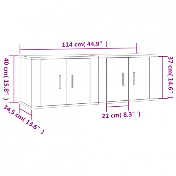 Meubles TV muraux 2 pcs gris béton 57x34,5x40 cm