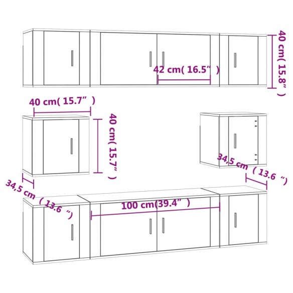 Ensemble de meubles TV 8 pcs Gris béton Bois d'ingénierie