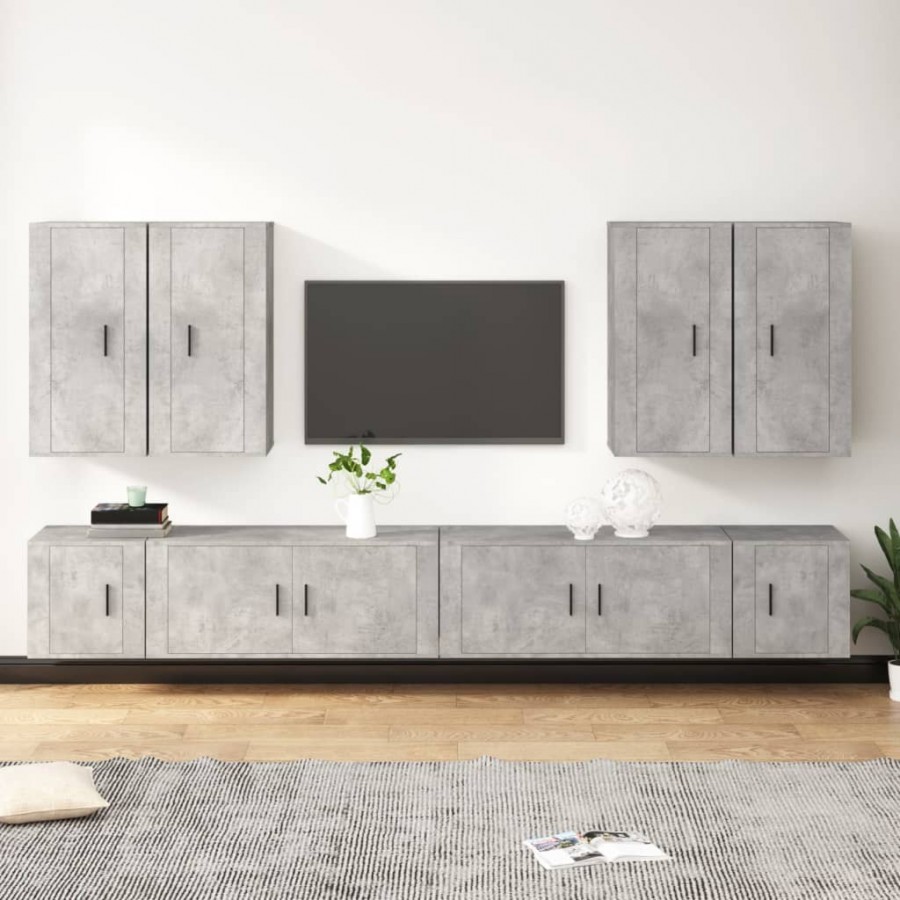 Ensemble de meubles TV 8 pcs Gris béton Bois d'ingénierie