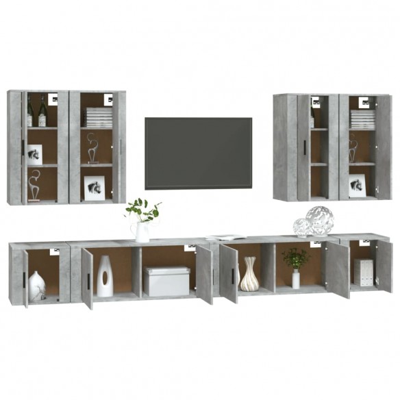 Ensemble de meubles TV 8 pcs Gris béton Bois d'ingénierie