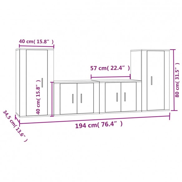 Ensemble de meubles TV 4 pcs Chêne sonoma Bois d'ingénierie