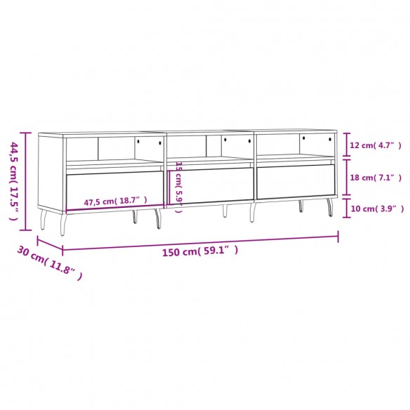 Meuble TV sonoma gris 150x30x44,5 cm bois d'ingénierie