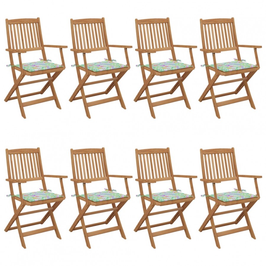 Chaises pliables de jardin 8 pcs avec coussins Bois d'acacia