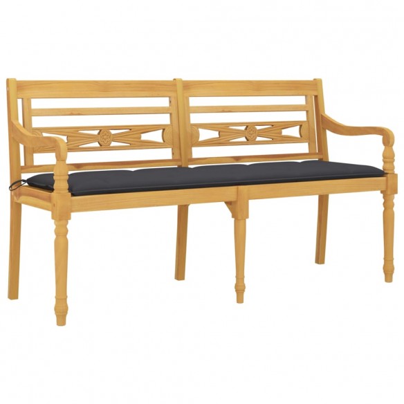 Banc Batavia avec coussin anthracite 150 cm Bois de teck massif