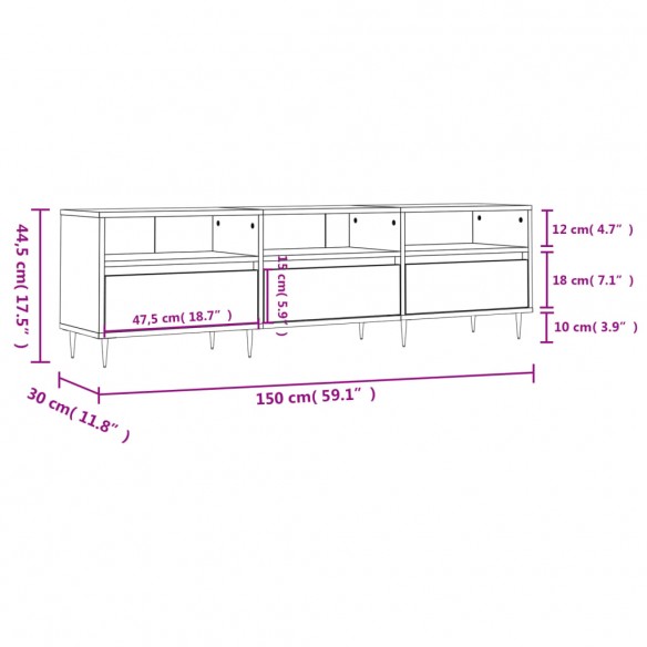 Meuble TV sonoma gris 150x30x44,5 cm bois d'ingénierie