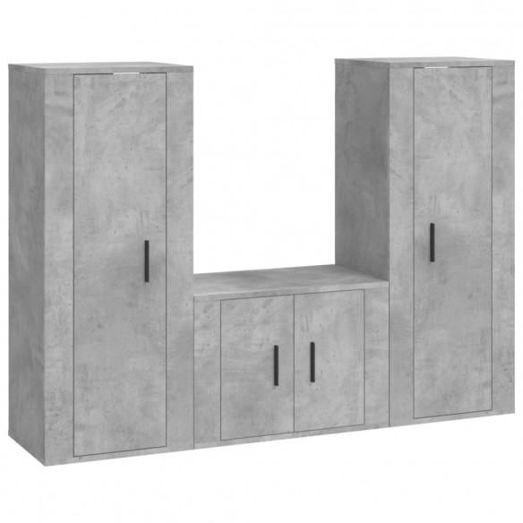 Ensemble de meubles TV 3 pcs Gris béton Bois d'ingénierie