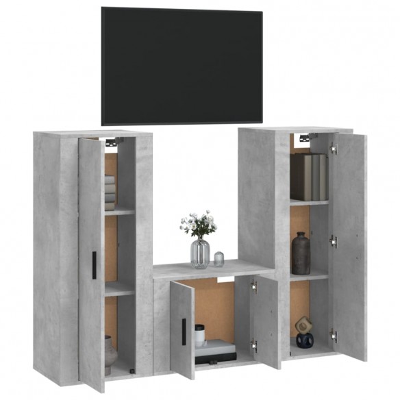 Ensemble de meubles TV 3 pcs Gris béton Bois d'ingénierie