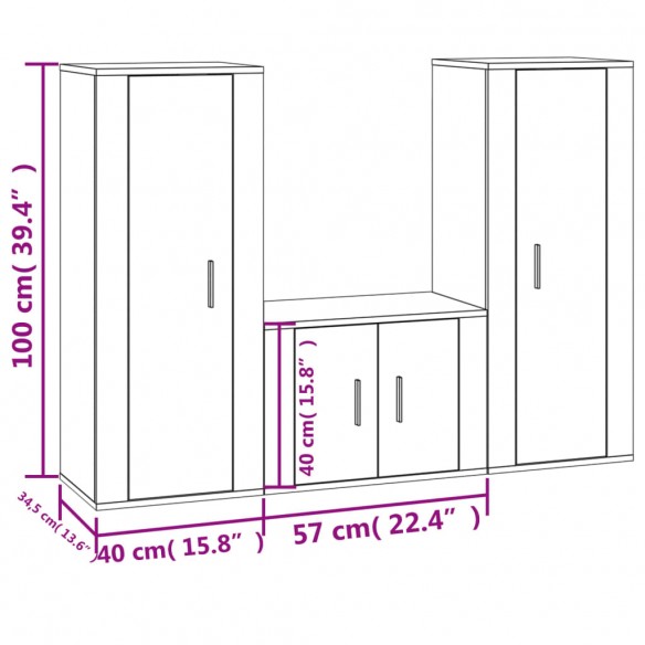 Ensemble de meubles TV 3 pcs Gris béton Bois d'ingénierie