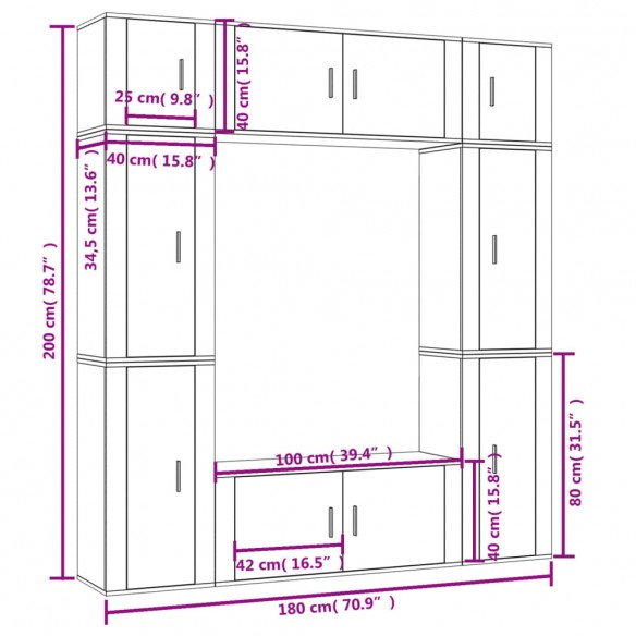 Ensemble de meubles TV 8 pcs Chêne fumé Bois d'ingénierie