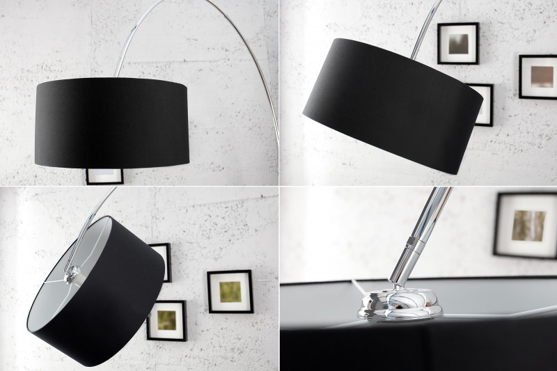Lampadaire extensible design arqué en  lin noir