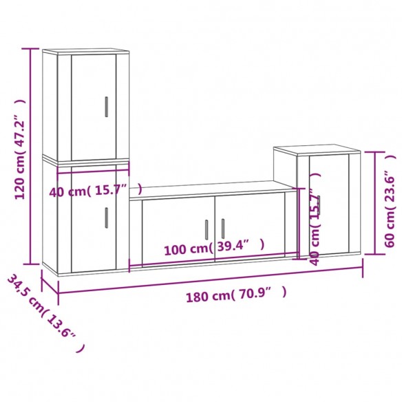 Ensemble de meubles TV 4 pcs Chêne fumé Bois d'ingénierie