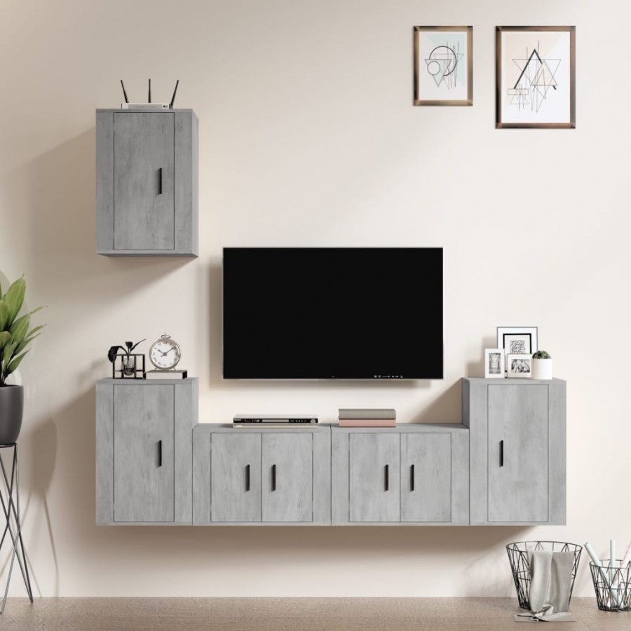 Ensemble de meubles TV 5 pcs Gris béton Bois d'ingénierie