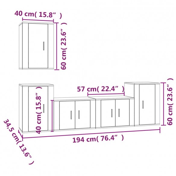 Ensemble de meubles TV 5 pcs Gris béton Bois d'ingénierie