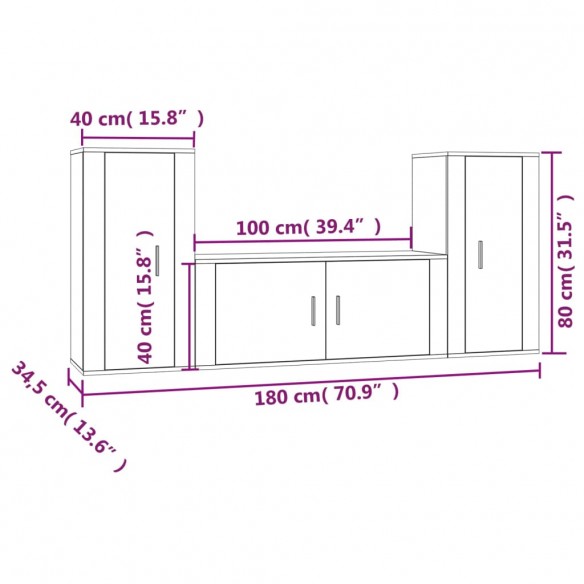 Ensemble de meubles TV 3 pcs Chêne fumé Bois d'ingénierie