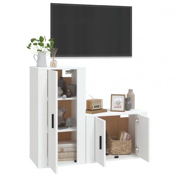 Ensemble de meubles TV 2 pcs Blanc Bois d'ingénierie